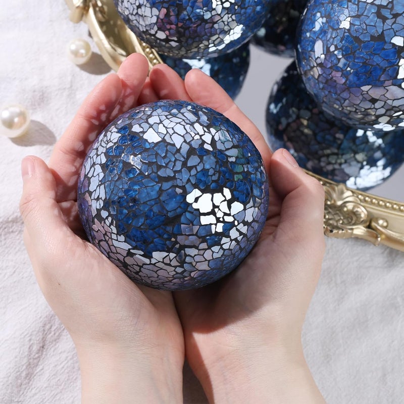 FuturePlusX 5PCS Decorative Balls for Bowls, 3.14 Inch Dark Blue Orbs Glass Balls for Centerpiece Bowls Mosaic Sphere for Home Decoration Dining Table - Image 5